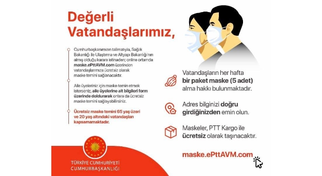 Cumhurbaşkanı Erdoğan'ın talimatıyla 20-65 yaş arası vatandaşlara maske dağıtılacak