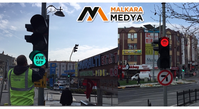 Tekirdağ Büyükşehir Belediyesi, Trafik Işıkları ile Vatandaşlara “EVDE KAL” Mesajı Veriyor