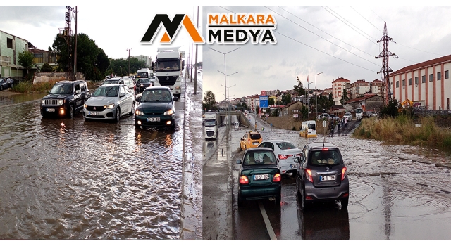 Malkara'da sağanakta araçlar suya gömüldü