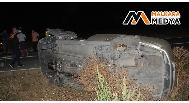 Malkara'da takla atarak karşı şeride geçen otomobilden baba oğul sağ çıktı