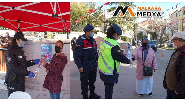 Malkara'da Jandarma ve Polis ekipleri kadınlara karanfil dağıttı