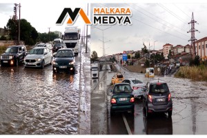 Malkara'da sağanakta araçlar suya gömüldü