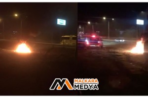 Malkara'da yol kenarında yakılan lastik ateşi korkuttu