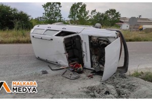 Malkara’da otomobil devrildi: 1 yaralı